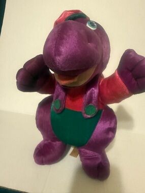 VTG Dan Dee Bootleg Barney Knockoff Velvet  Plush Purple Dinosaur 1990s 14 In